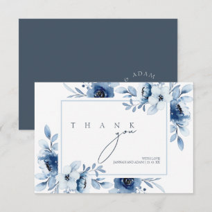 Simple Royal Blue Opulence Floral Wedding Thank You Card