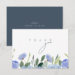 Simple Royal Blue Opulence Wildflowers Wedding Thank You Card