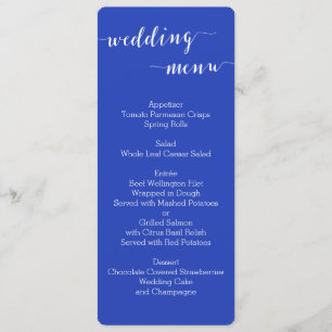 Simple Royal Blue Wedding Menu Cards