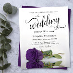 Simple Royal Purple Rose BUDGET Wedding Invitation<br><div class="desc">This simple yet beautiful budget wedding invitation features an elegant design with a single long stemmed deep royal purple coloured rose and elegant script calligraphy. With a low affordable price,  this invite is the perfect solution for elegance and grace without breaking the bank.</div>