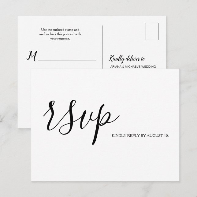 Simple RSVP Script Typography response Wedding Invitation Postcard (Front/Back)