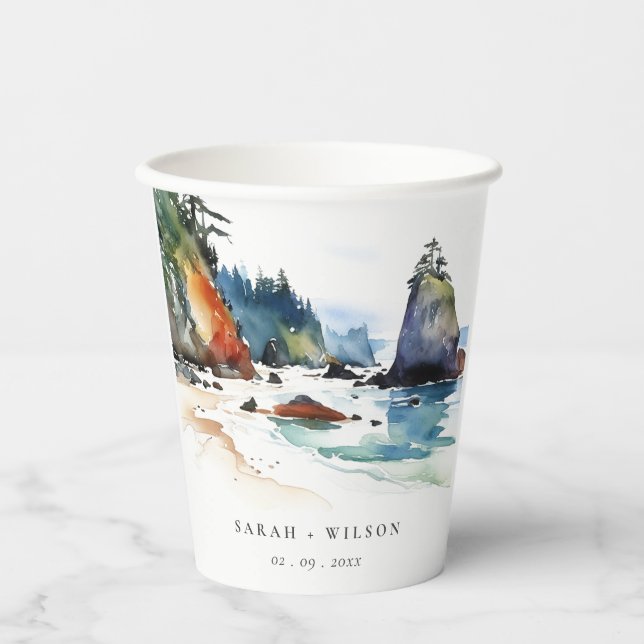 Simple Ruby Beach Olympic National Park Wedding Paper Cups (Front)