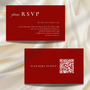 Simple Ruby Red Bone White QR Code Wedding RSVP Enclosure Card