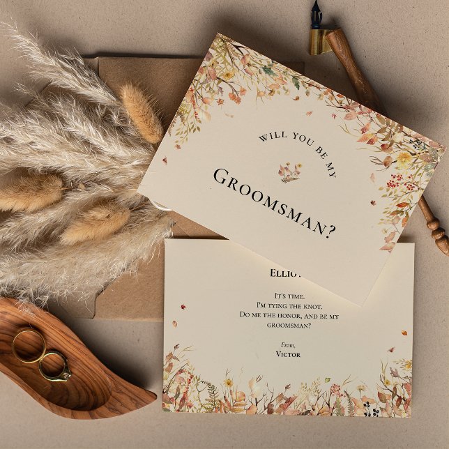 Simple Russe Automne Beige Groomsman Carte de prop (Créateur téléchargé)