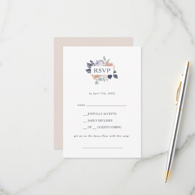 Simple Russe Floral Demande de Chanson Carte RSVP (Devant/Arrière en situation)