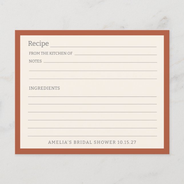 Simple Rust Orange Border Personalized Recipe Card (Front)