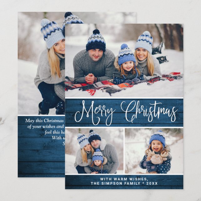 Simple Rustic 4 PHOTO Christmas Greeting Holiday Card (Front/Back)