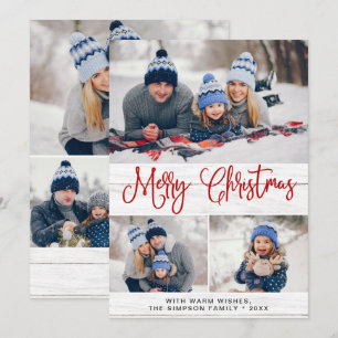 Simple Rustic 6 PHOTO Merry Christmas Greeting Holiday Card