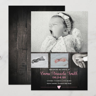Simple rustic baby girl Birth announcement