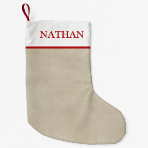 Simple Rustic Beige and Red Personalized Stocking