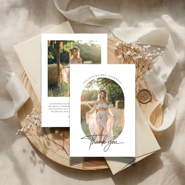 Simple Rustic Boho Capsule Photo Bridal Shower Thank You Card (Creator Uploaded)