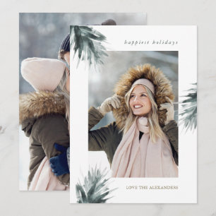 Simple Rustic Branches Two Photo Christmas Holiday Card