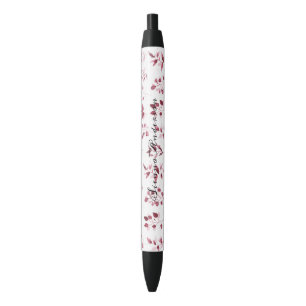 Simple Rustic Burgundy Floral Bloom wedding Black Ink Pen