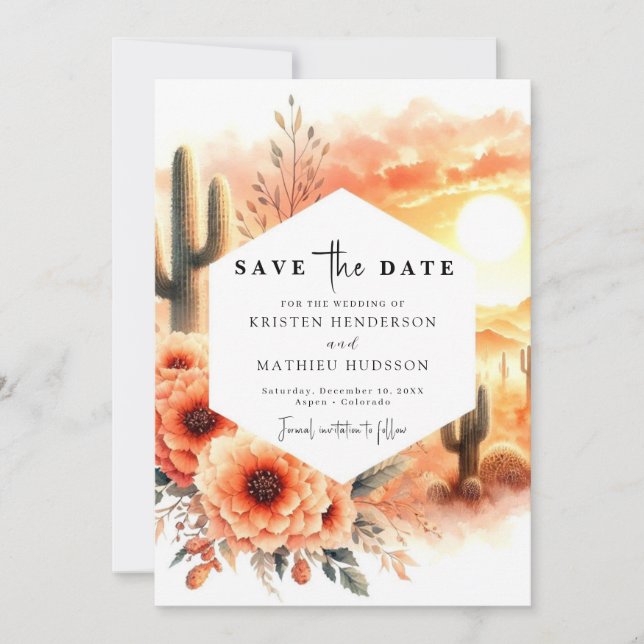 Simple Rustic Cactus Wedding Save The Date (Front)