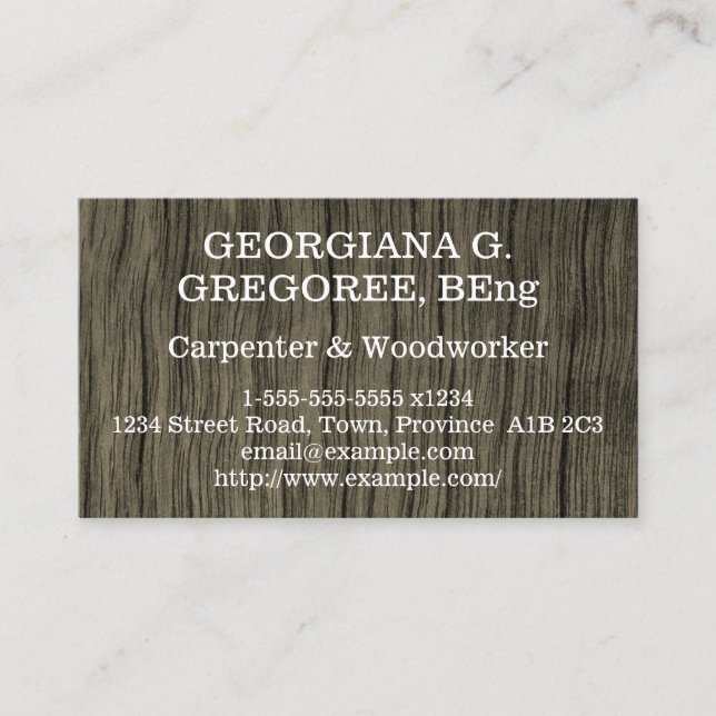 Simple Rustic Carpenter / Woodworker Business Card (Front)