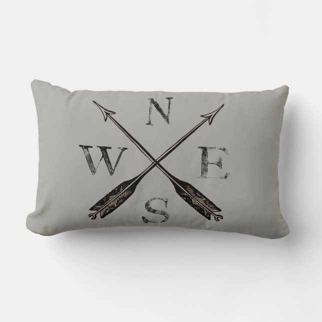 Simple Rustic Compass Decor Lumbar Pillow (Front)