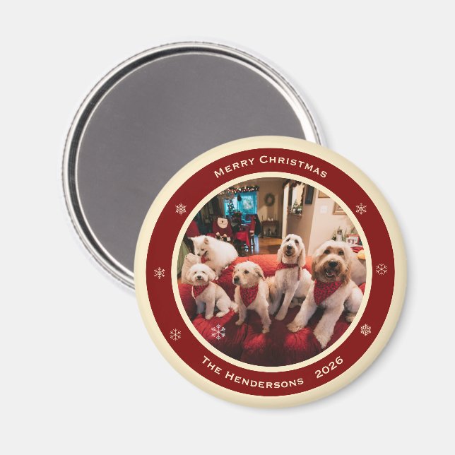 Simple Rustic Custom Photo Name Year Holiday Magnet (Front/Back)