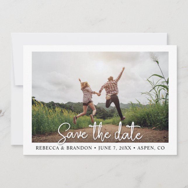 Simple Rustic Double Sided Save The Date Photo Card (Front)