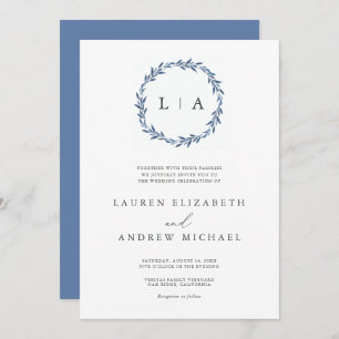 Simple Rustic Dusty Blue Modern Greenery Wedding Invitation