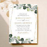 Simple Rustic Eucalyptus Greenery Gold Wedding Invitation<br><div class="desc">This elegant collection features watercolor eucalyptus greenery leaves paired with a classy serif font in black,  with a monogram on the back. Matching items available.</div>
