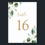 Simple Rustic Eucalyptus Greenery Wedding Table Number<br><div class="desc">Designed to coordinate with our Moody Greenery wedding collection,  this customizable Table Numbers Card features watercolor sage green eucalyptus leaves and paired with a stylish script and classy serif font in gold. To make advanced changes,  go to "Click to customize further" option under Personalize this template.</div>