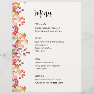 Simple Rustic Fall Border Thanksgiving Dinner Menu