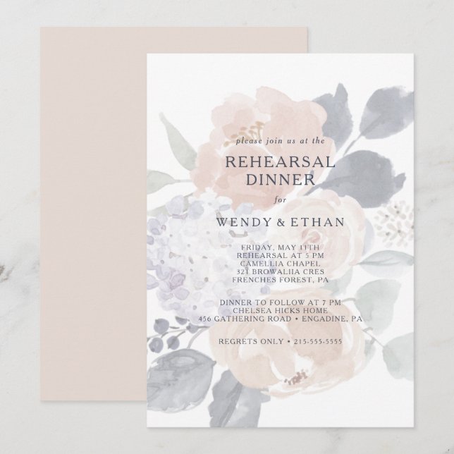 Simple Rustic Floral Rehearer Dîner Invitation (Devant / Derrière)
