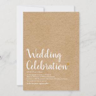 Simple Rustic Gold Heart Script Wedding Definition Invitation