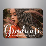 Simple Rustic Graduate Script Photo Graduation Magnet<br><div class="desc">Announce your graduate in style with this simple and modern photo graduation announcement magnet that features a photo of the graduate with rustic handwritten white script "graduate" overlay and custom text that can be personalized for the grad's name and class year.</div>