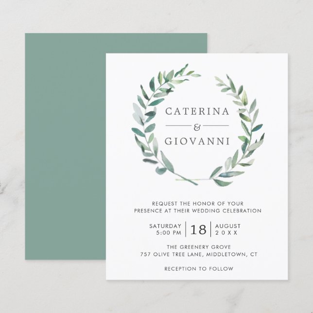 Simple Rustic Greenery Budget Wedding Invitation (Front/Back)