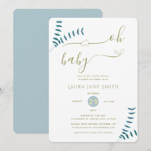 Simple Rustic Greenery Gender Neutral Baby Shower Invitation