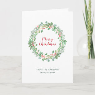 Simple Rustic Greenery Wreath Merry Christmas Holiday Card