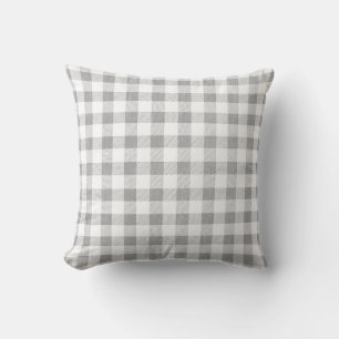 Simple Rustic Grey White Gingham Plaid Throw Pillow