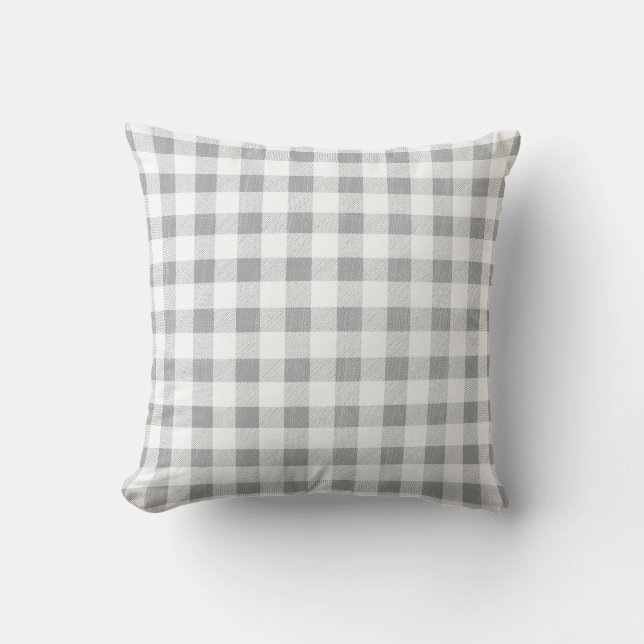 Simple Rustic Grey White Gingham Plaid  Throw Pillow (Front)