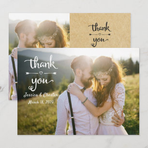 Simple Rustic handwriting Wedding Photo Thank You Card