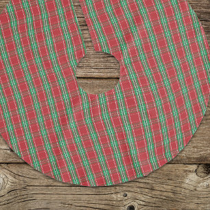 Simple Rustic Holiday Plaid Cute Red Green Plaid Brushed Polyester Tree Skirt