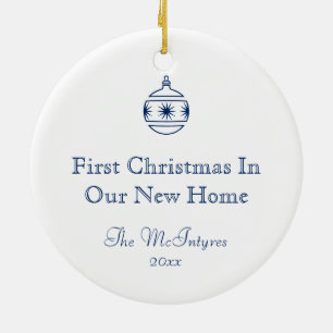 Simple Rustic House Blue New Address Housewarming Ceramic Ornament