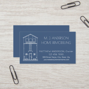 Simple Rustic House Blueprint  Professional Navy Business Card