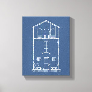 Simple Rustic House Modern Blueprint   Navy Blue Canvas Print