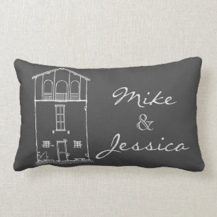 Simple Rustic House Modern Chalkboard Drawing Lumbar Pillow