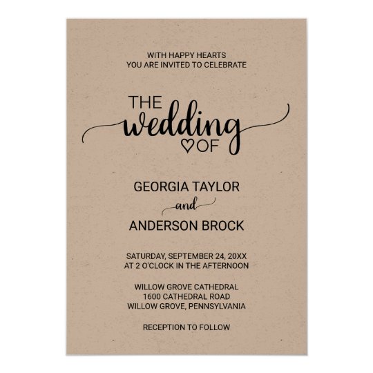 simple rustic kraft modern calligraphy wedding card zazzle ca