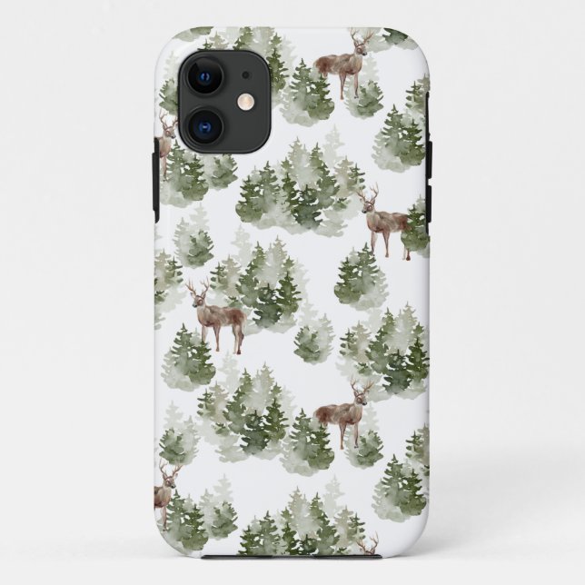 Simple Rustic Modern Winter Forest Pattern Case-Mate iPhone Case (Back)