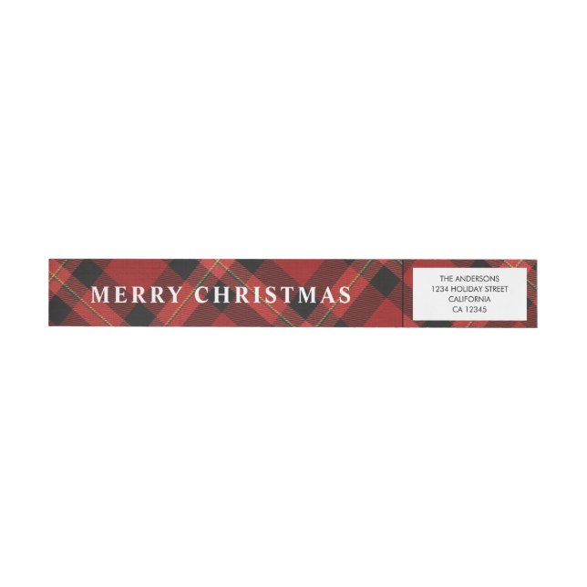 Simple Rustic Red Buffalo Plaid Merry Christmas Wrap Around Label (Individual)