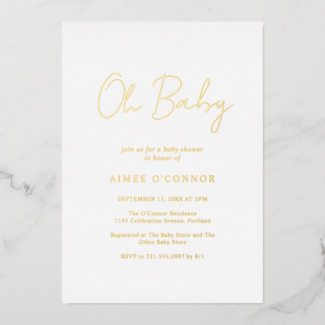 Simple Rustic Script Elegant Baby Shower Gold (Front)