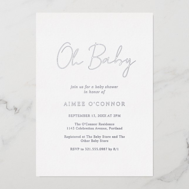 Simple Rustic Script Elegant Baby Shower Silver (Front)