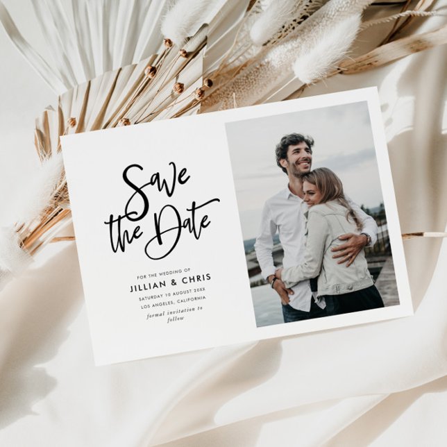 simple rustic script photo save the date card (Creator Uploaded)
