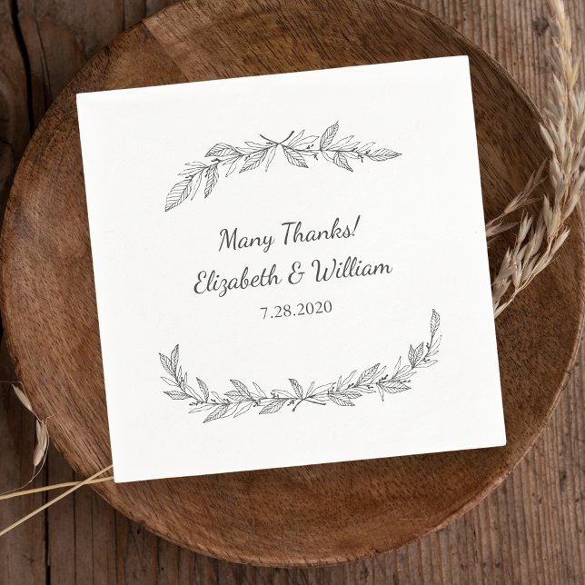 Simple Rustic Vintage Botanical Vines Wedding Napkin (Creator Uploaded)