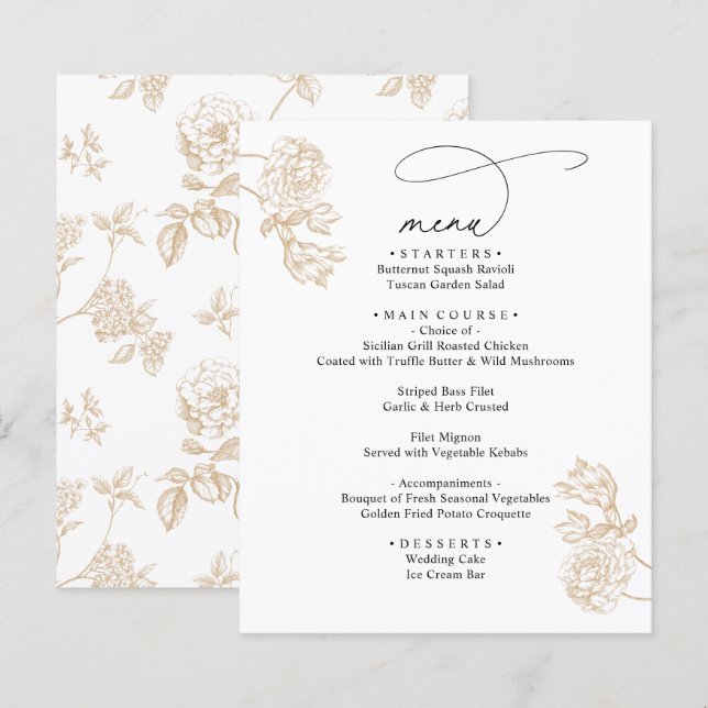 Simple Rustic Vintage Modern Wedding Menus (Front/Back)