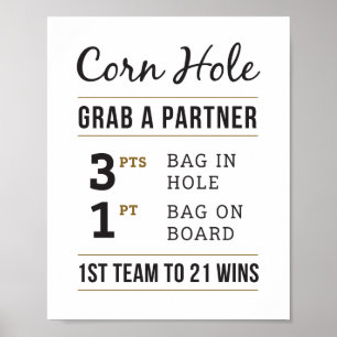 Simple Rustic Wedding Corn Hole Rules 8x10 Sign