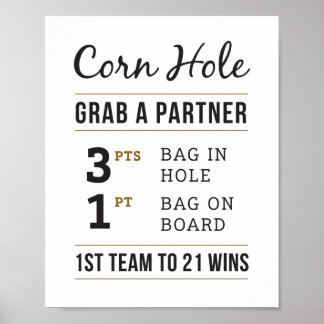 Simple Rustic Wedding Corn Hole Rules 8x10 Sign